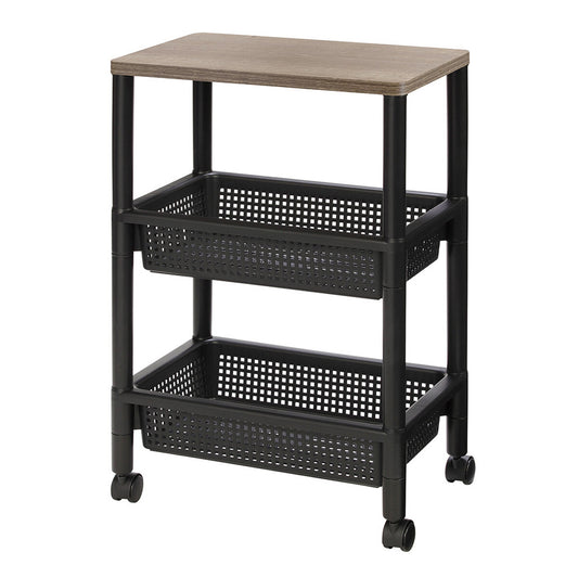 Fudo Giken 3-Tier Wood Style Wagon Cart, Black F49001BK