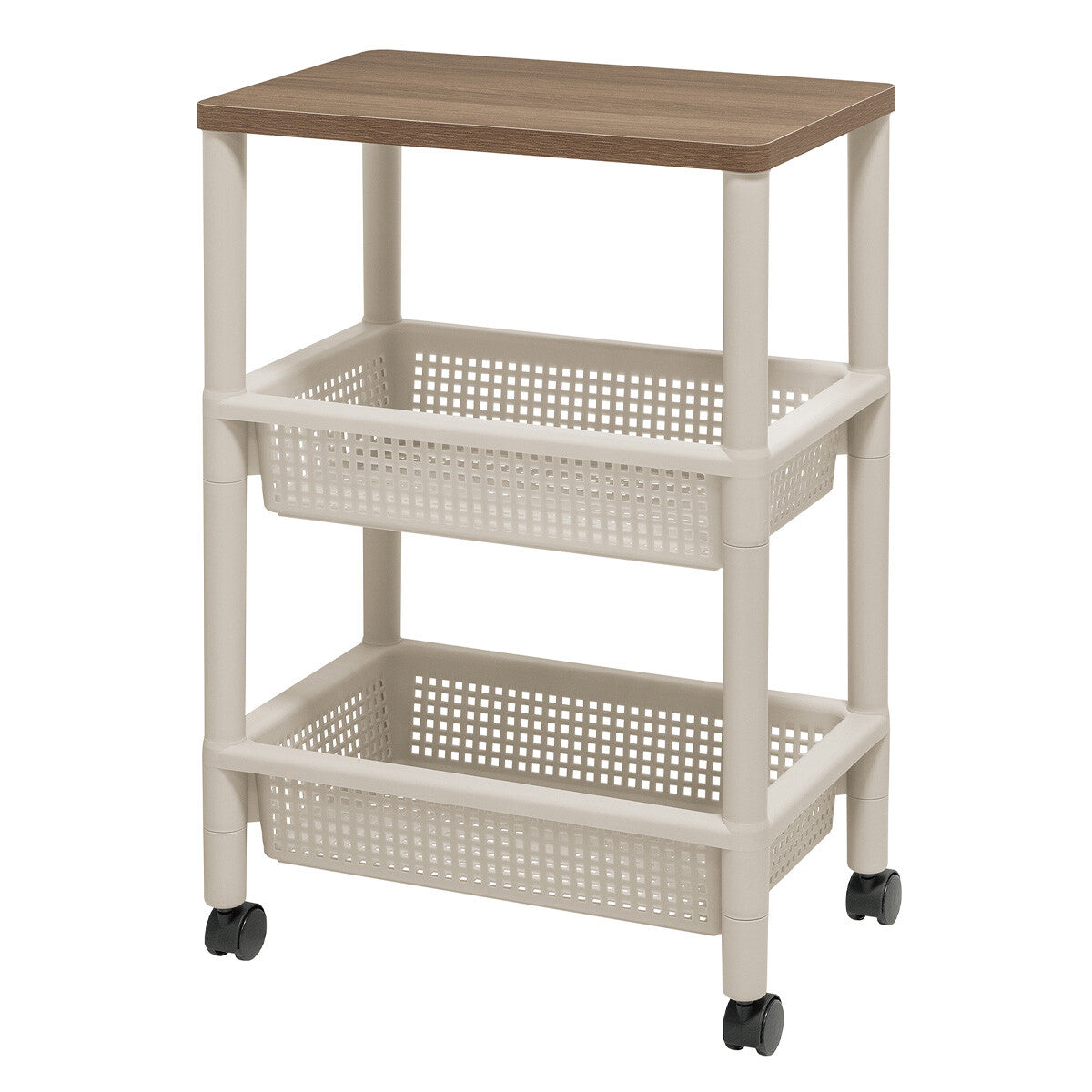 Fudo Giken Wood Table Wagon Cart 3-Tier Greige F2490GRB