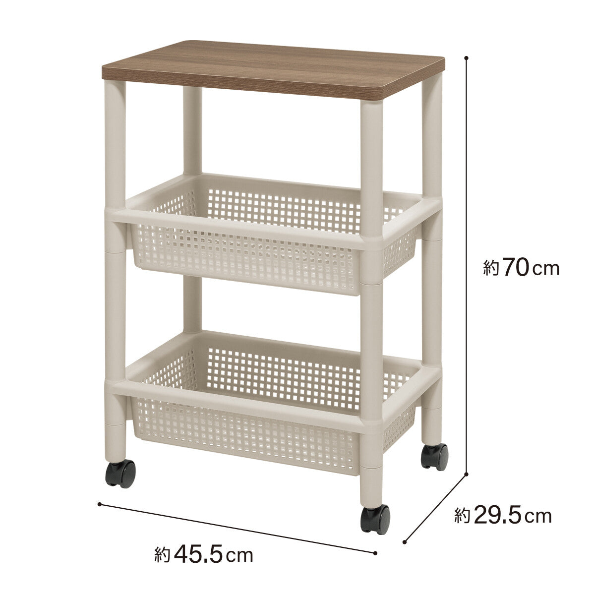 Fudo Giken Wood Table Wagon Cart 3-Tier Greige F2490GRB