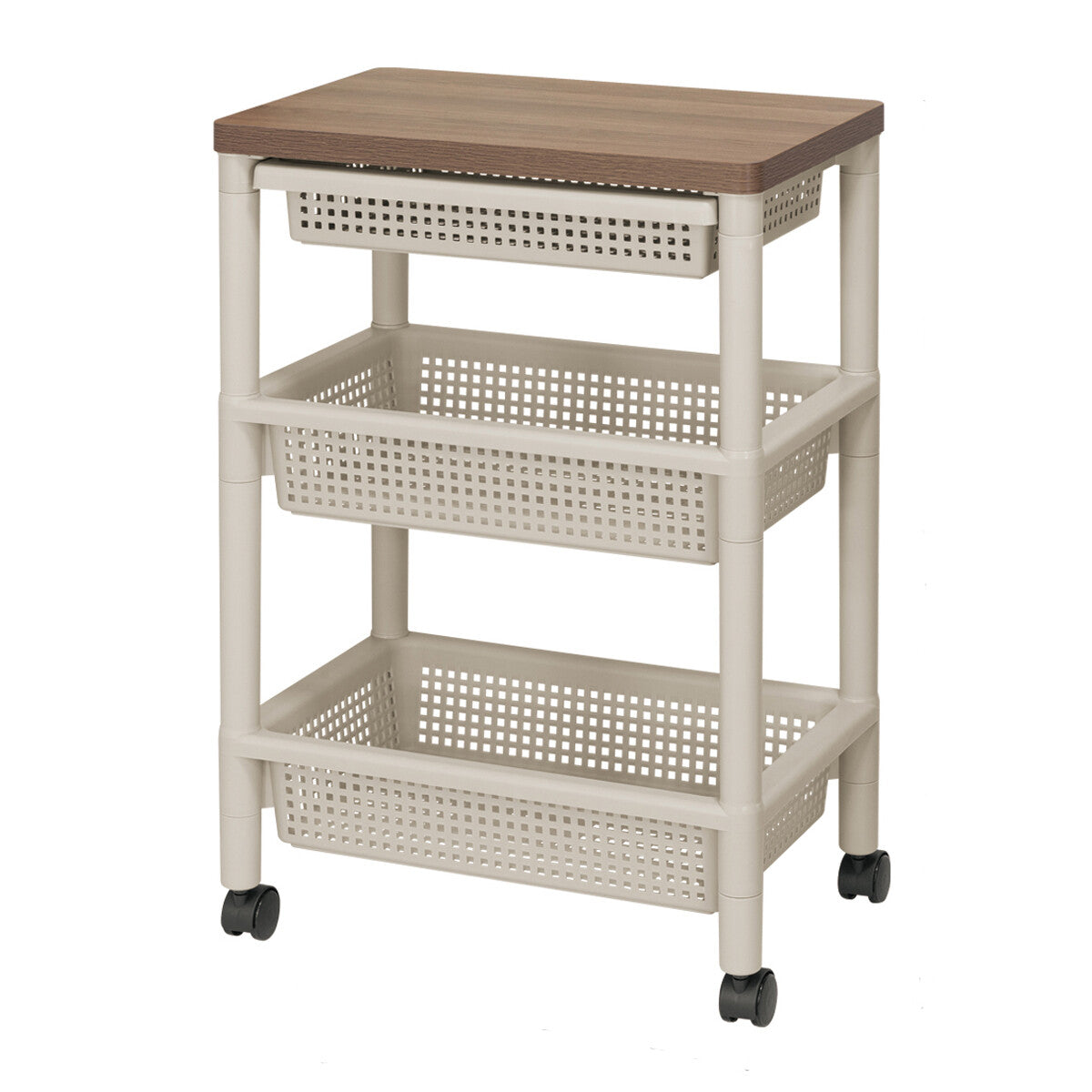 Fudo Giken Wood Table Wagon Cart 3-Tier Greige F2491GRB