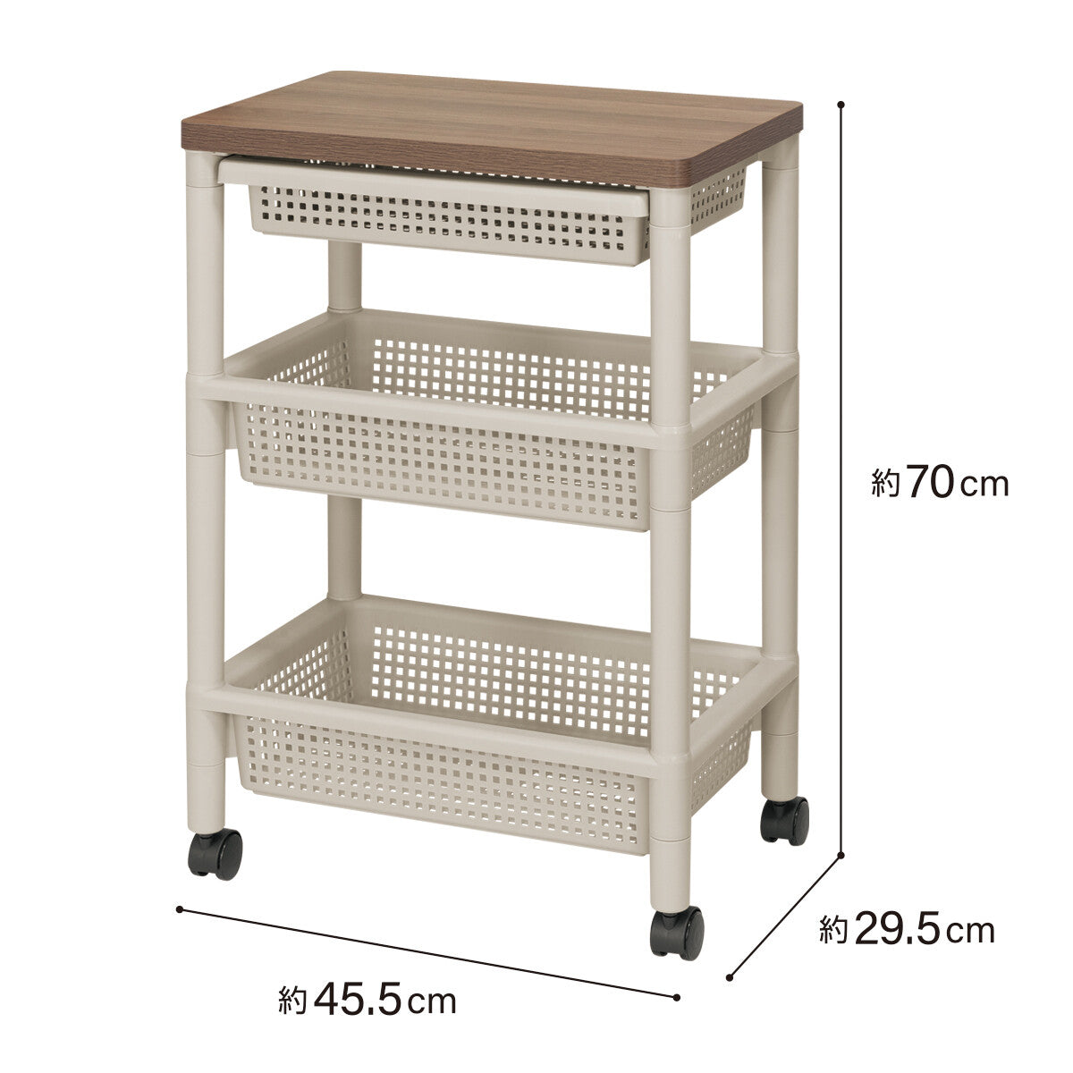 Fudo Giken Wood Table Wagon Cart 3-Tier Greige F2491GRB