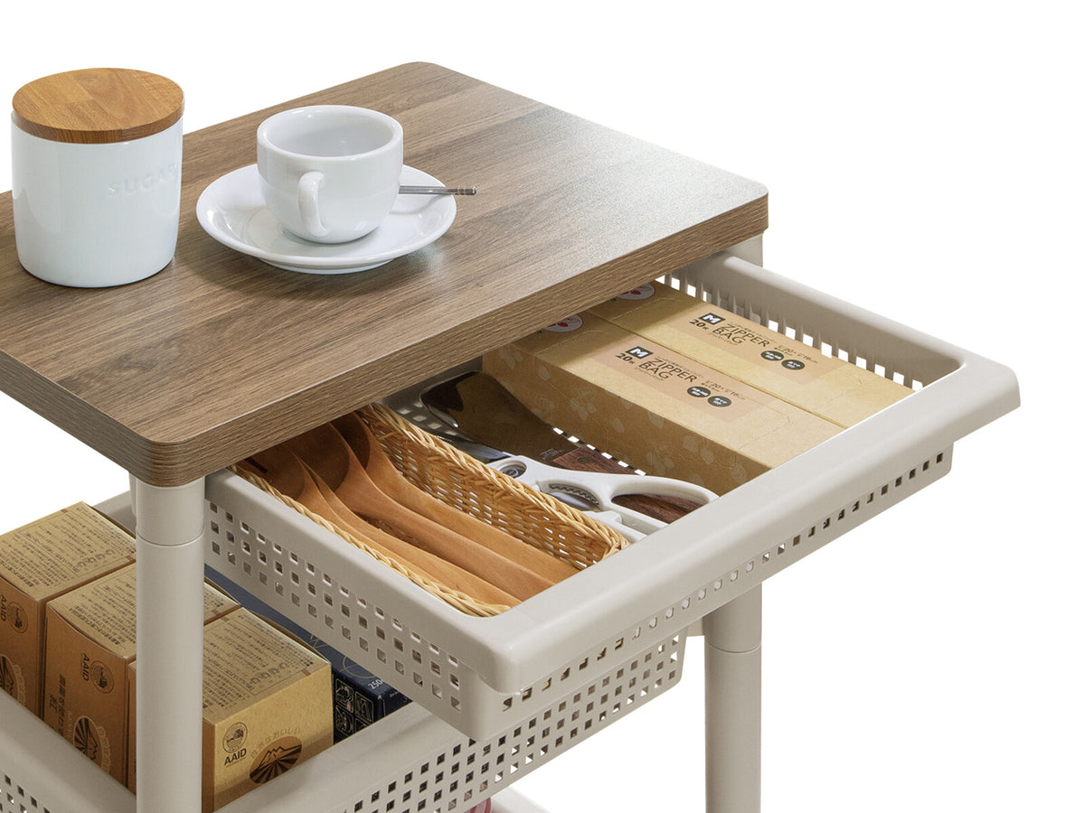 Fudo Giken Wood Table Wagon Cart 3-Tier Greige F2491GRB