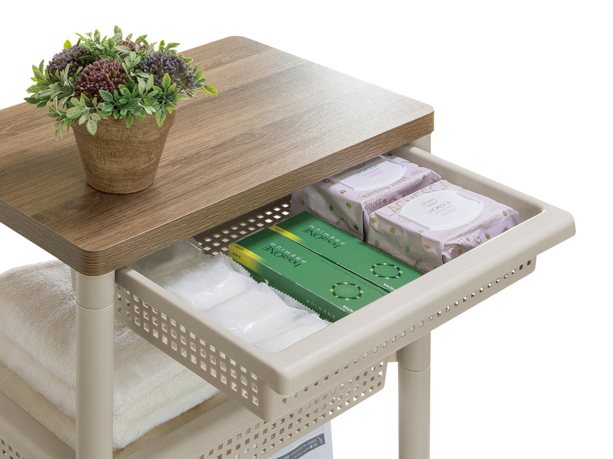 Fudo Giken Wood Table Wagon Cart 3-Tier Greige F2491GRB