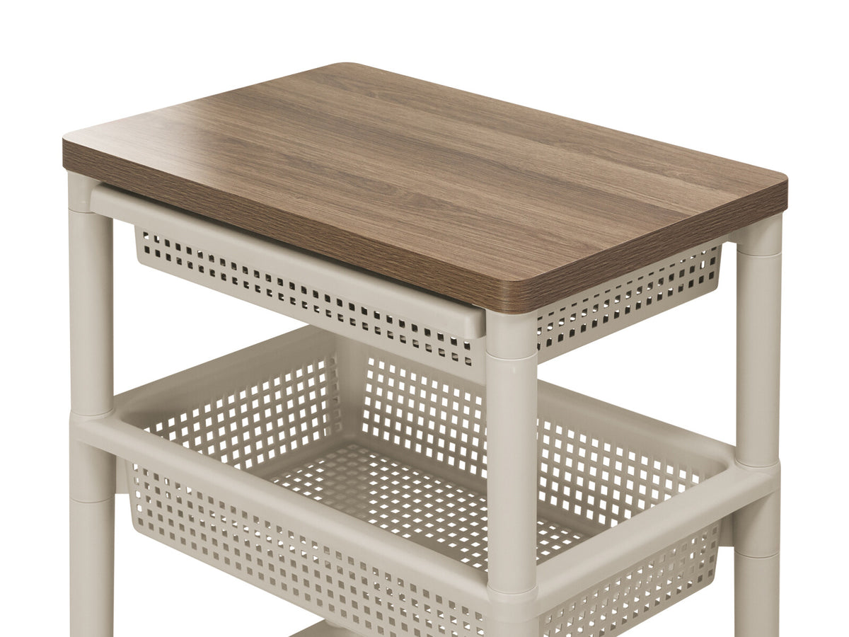 Fudo Giken Wood Table Wagon Cart 3-Tier Greige F2491GRB