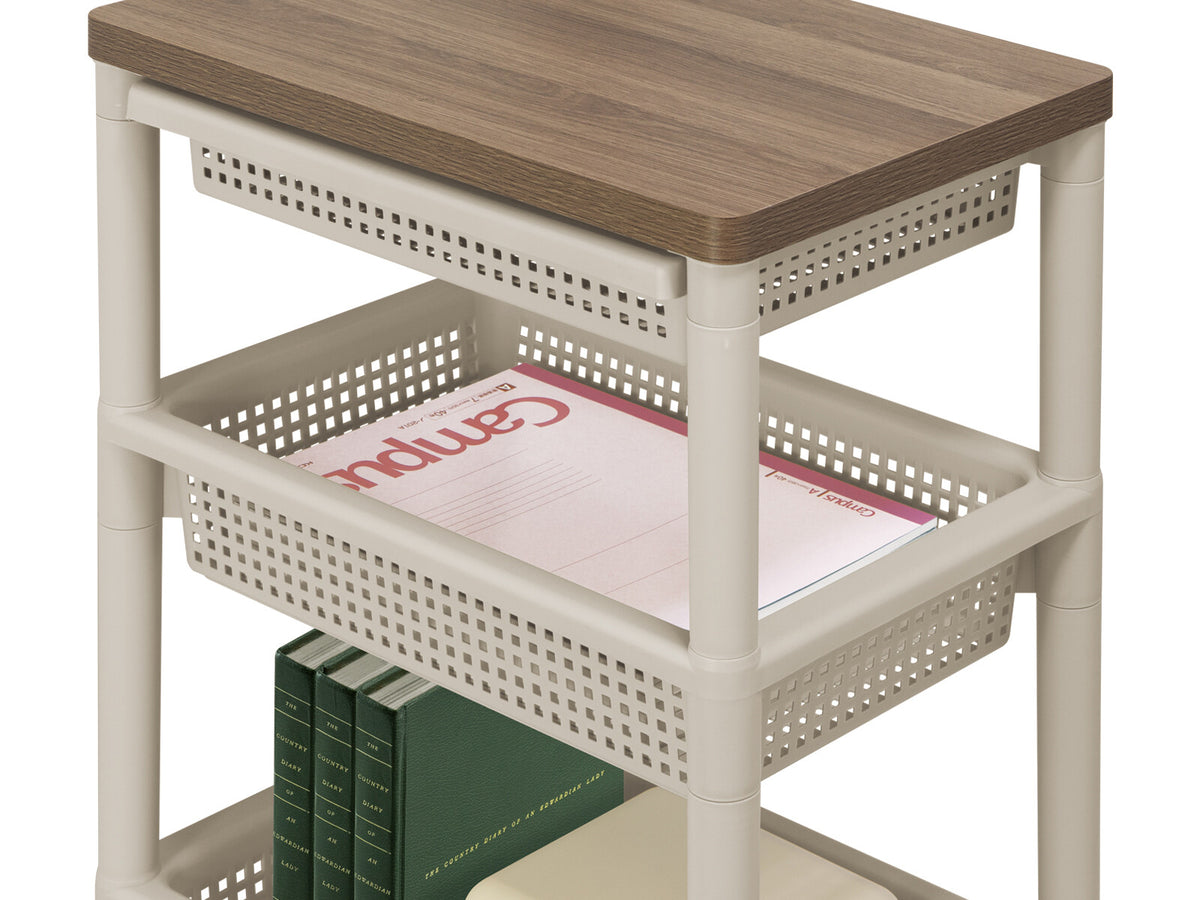 Fudo Giken Wood Table Wagon Cart 3-Tier Greige F2491GRB