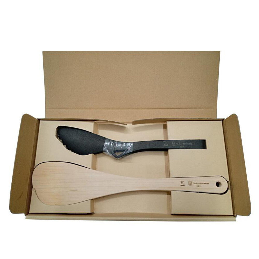 Tanabe Kanagu Wooden Spatula and Tongs Set Black Boxed 5403