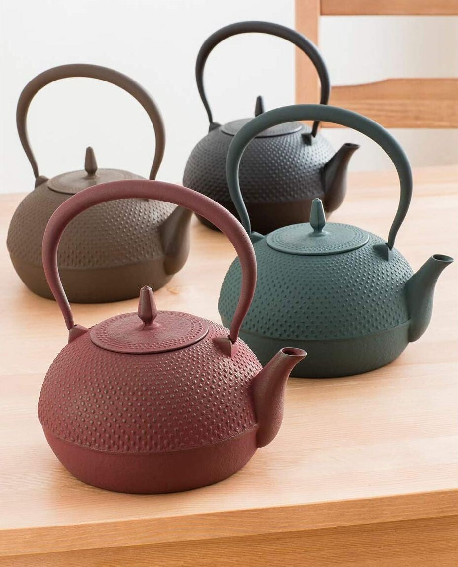 Ikenaga Tekko Nambu Cast Iron Tetsubin Kettle Arare Pattern Bamboo Green 1.2L