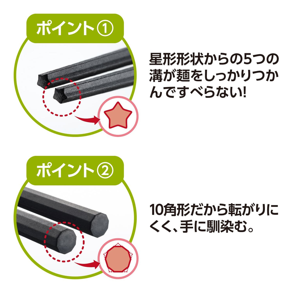Akebono Sangyo 10-Sided Noodle Chopsticks 19cm Vermilion GM-4014