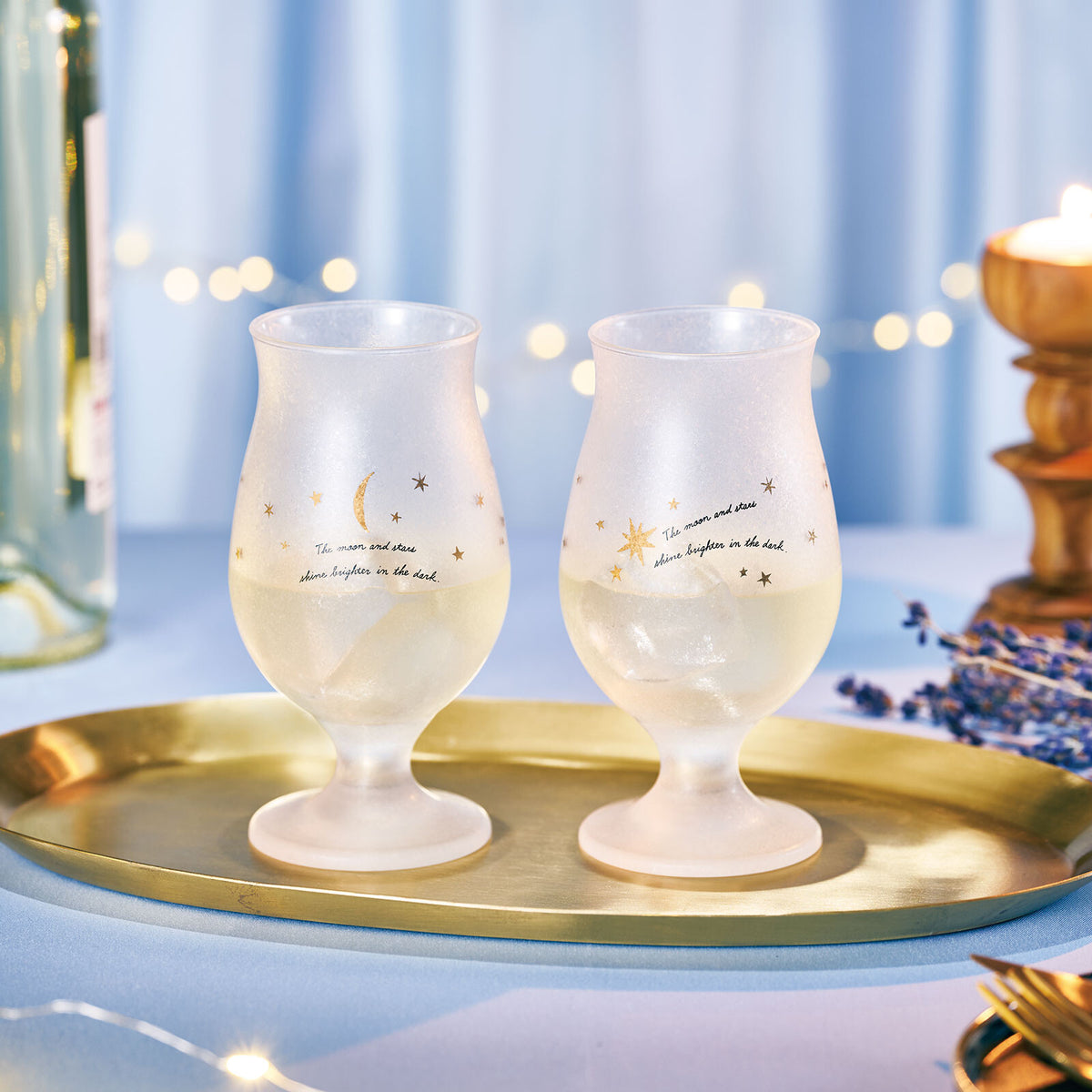 Toyo-Sasaki Glass BeneDIRE Pair Stem Glass, Moon and Star Pattern