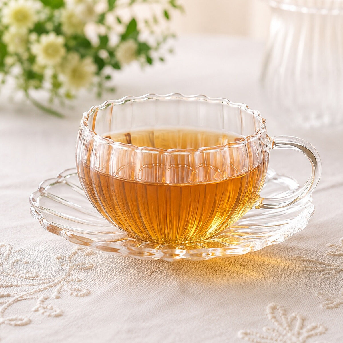 Yoshitani Glass Wave Heat-Resistant Cup & Saucer 240ml YF-101W