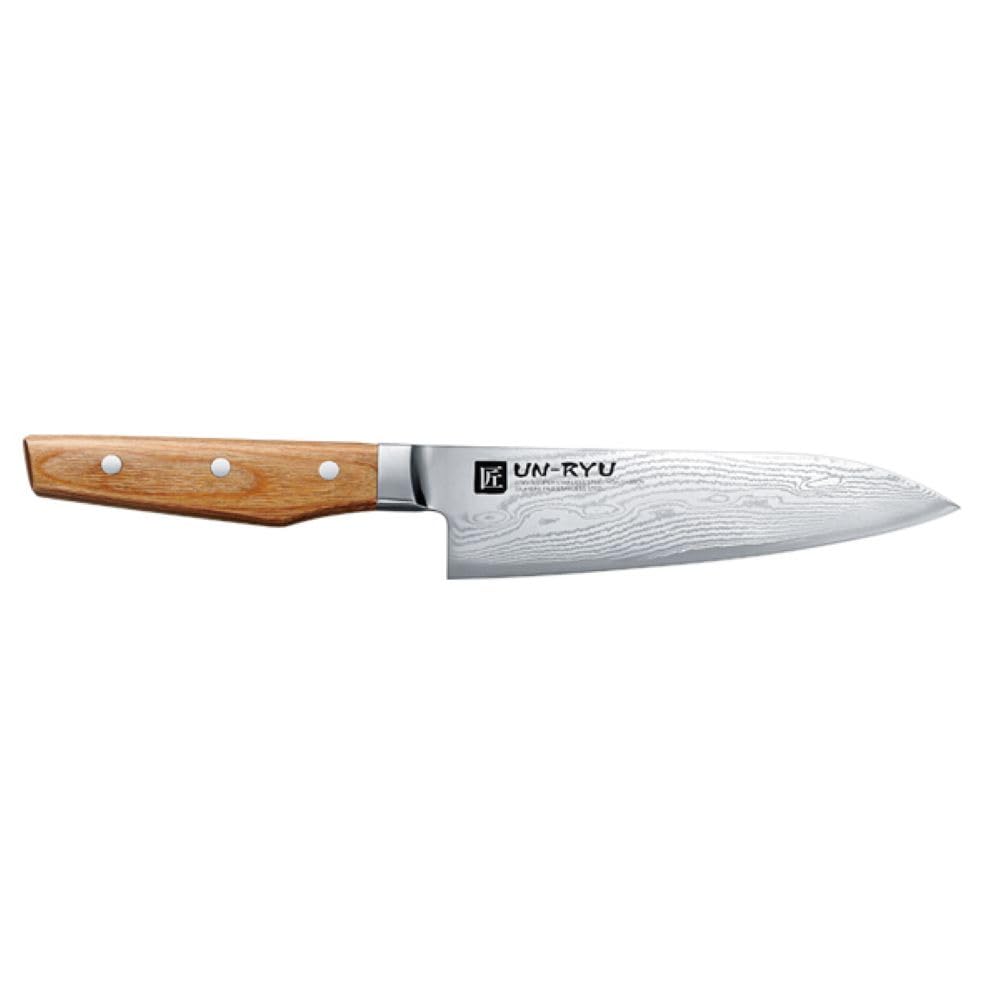 Shimomura Unryu Santoku Knife VG10 Damascus Wood Handle 170mm UNR-01