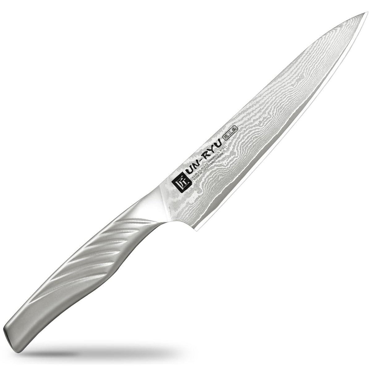 Shimomura Unryu Small Santoku Knife VG10 Damascus All Stainless 155mm UNR-302