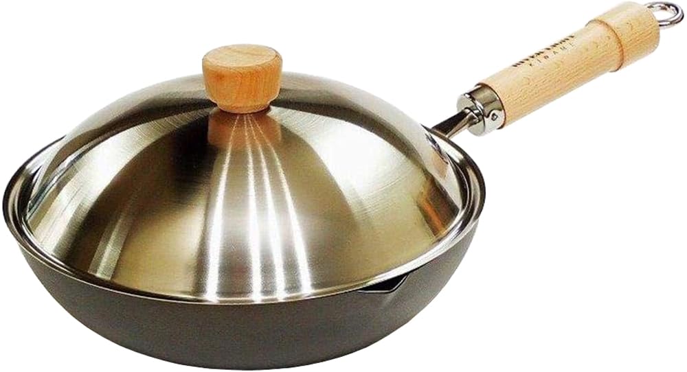 River Light Kiwame Japan Iron Stir Fry Pan 24cm with Stainless Lid Set JS1424 Made in Japan