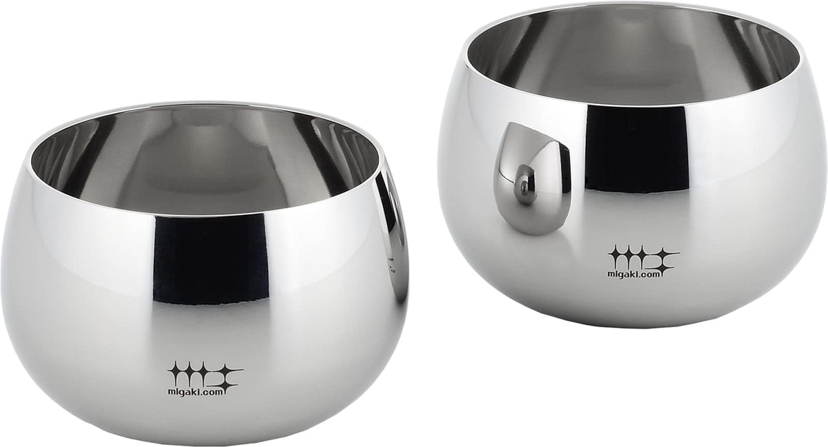Yoshikawa Stainless Steel Round Guinomi Sake Cups 100ml Set of 2