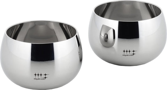 Yoshikawa Stainless Steel Round Guinomi Sake Cups 100ml Set of 2