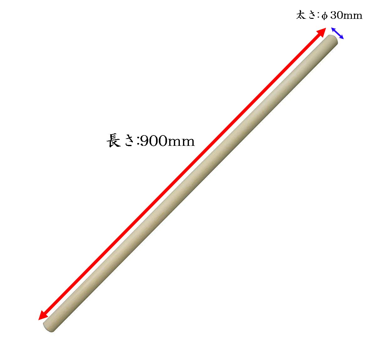Hounen Soba Noodle Rolling Pin (Menbo) Hiba Wood 900x30mm