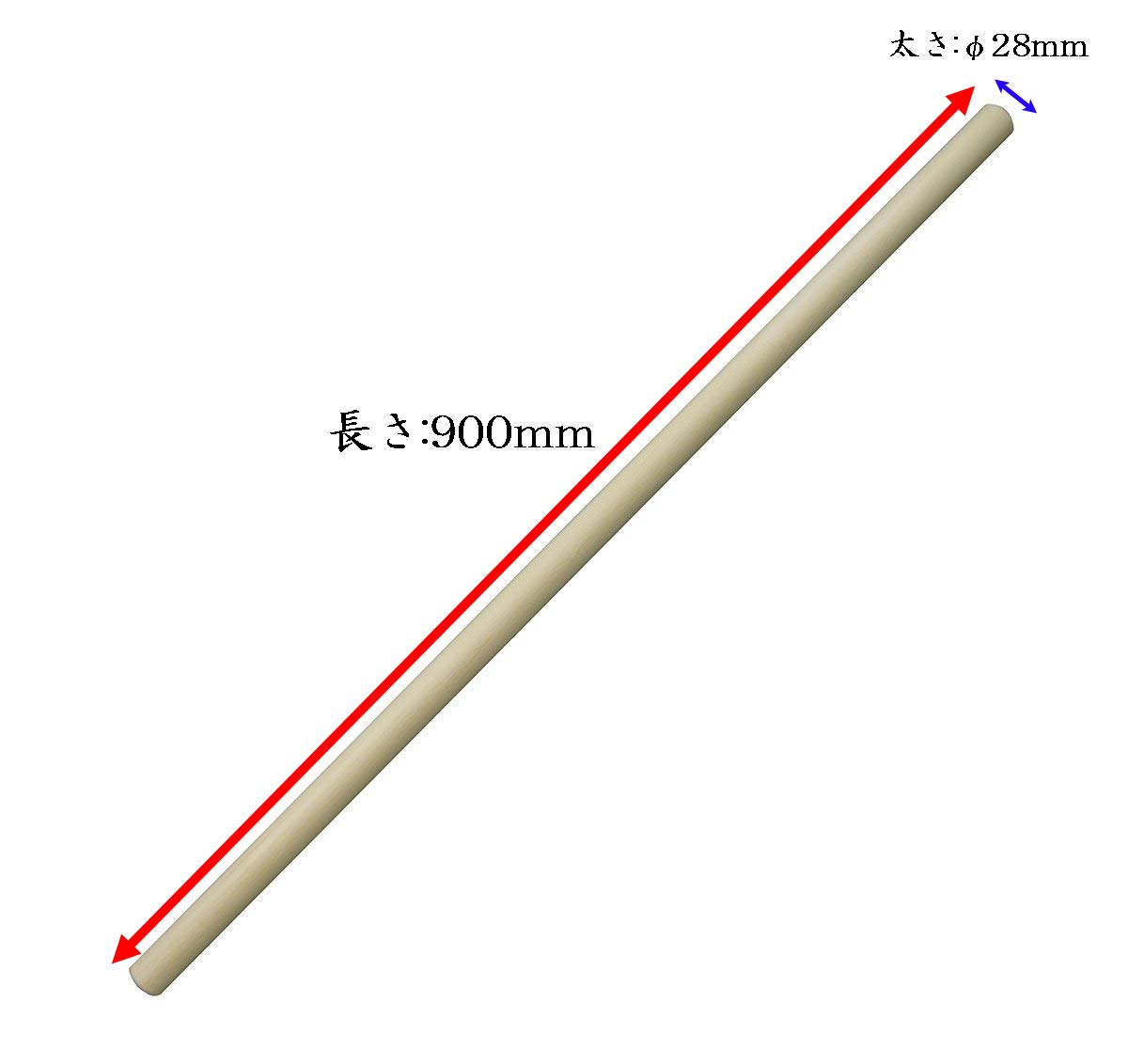 Hounen Soba Noodle Rolling Pin (Menbo) Hiba Wood 900x28mm