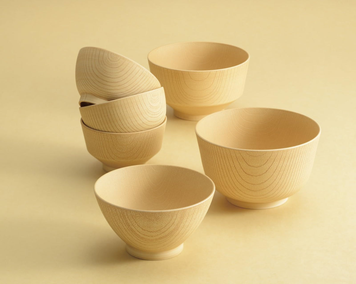 Kanoh Shiraki Koma Shape Miso Soup Bowl White Wood Grain