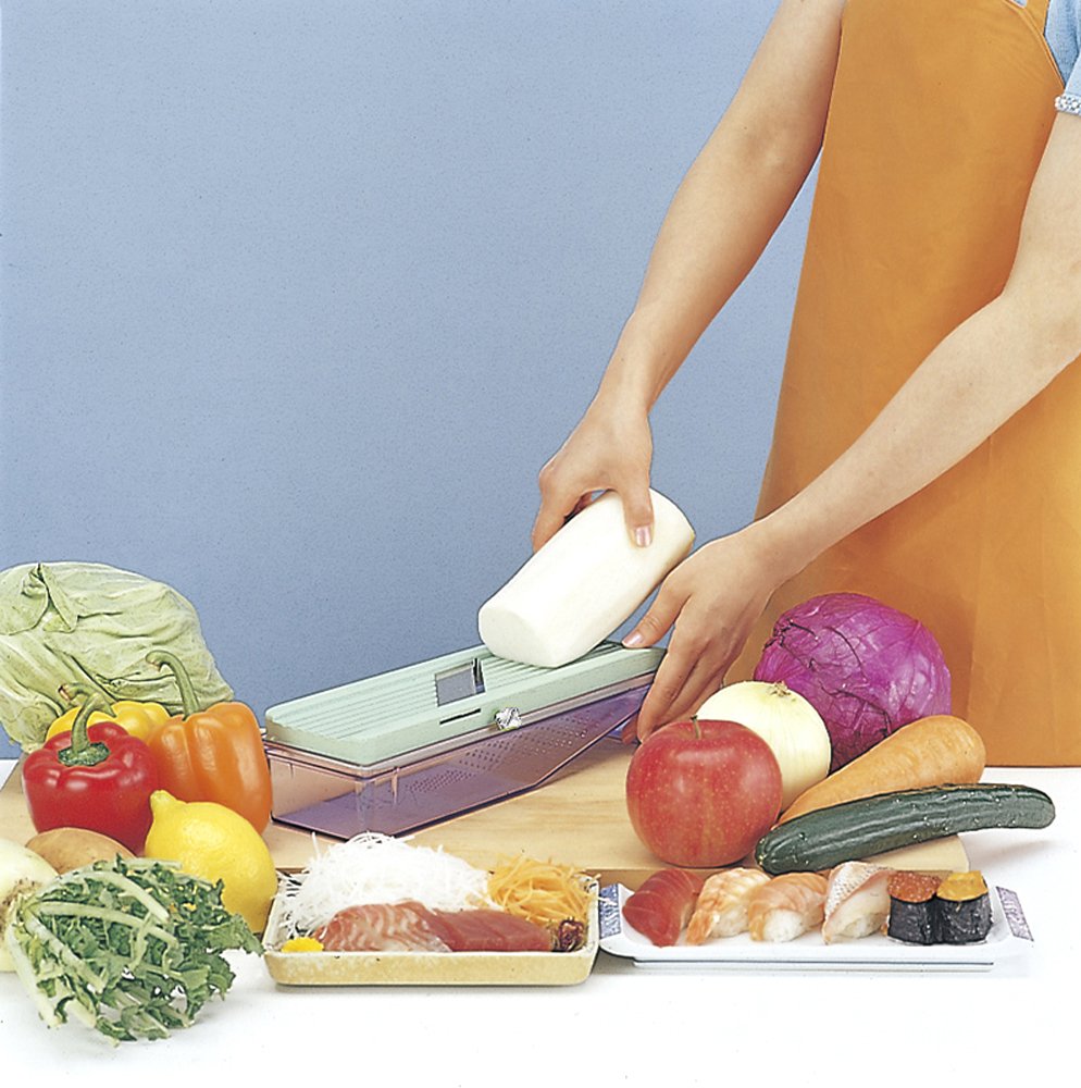 Benriner Classic Japanese Mandoline Slicer 64mm with Tray, Green, Made in Japan