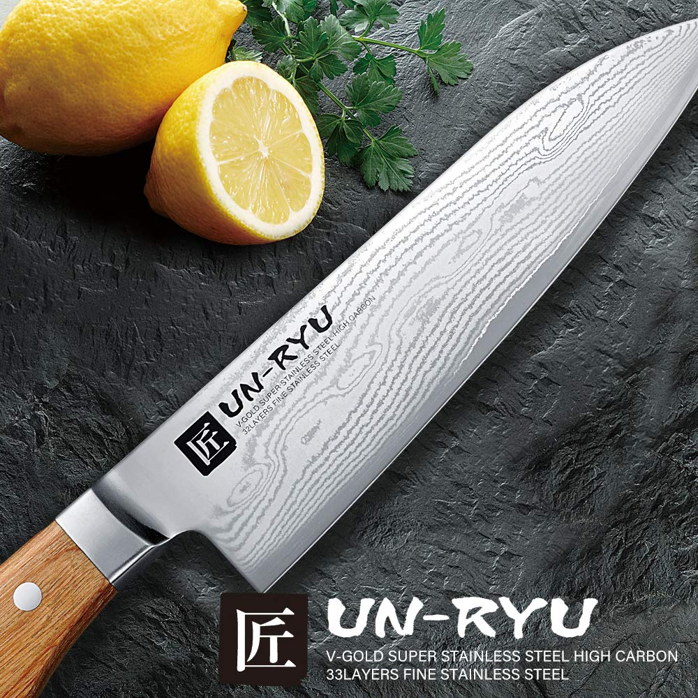 Shimomura Unryu Santoku Knife VG10 Damascus Wood Handle 170mm UNR-01