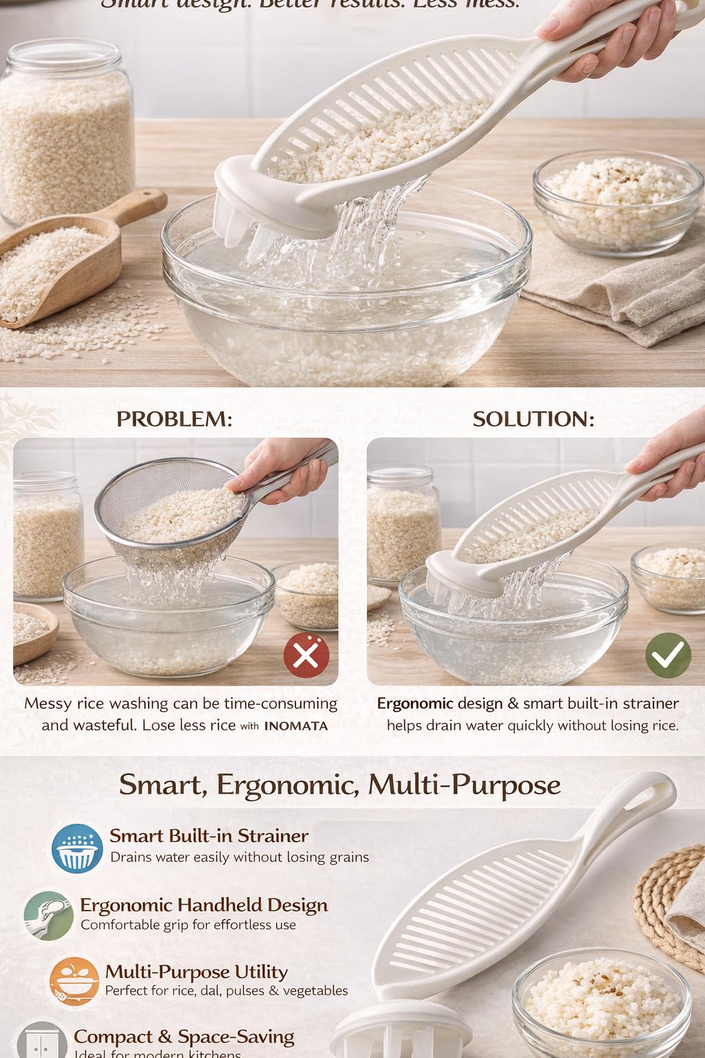 Inomata Naruhodo Kometogi Rice Washer White