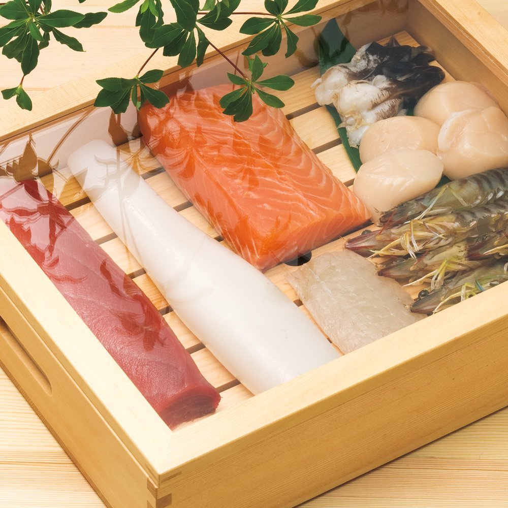 Yamako Wooden Sushi Neta Box with Acrylic Lid