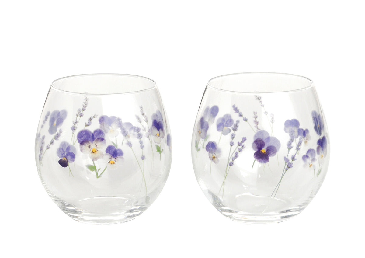 Toyo-Sasaki Glass Hanafumi Pair Tumbler 380ml Viola Lavender Pattern Set of 2