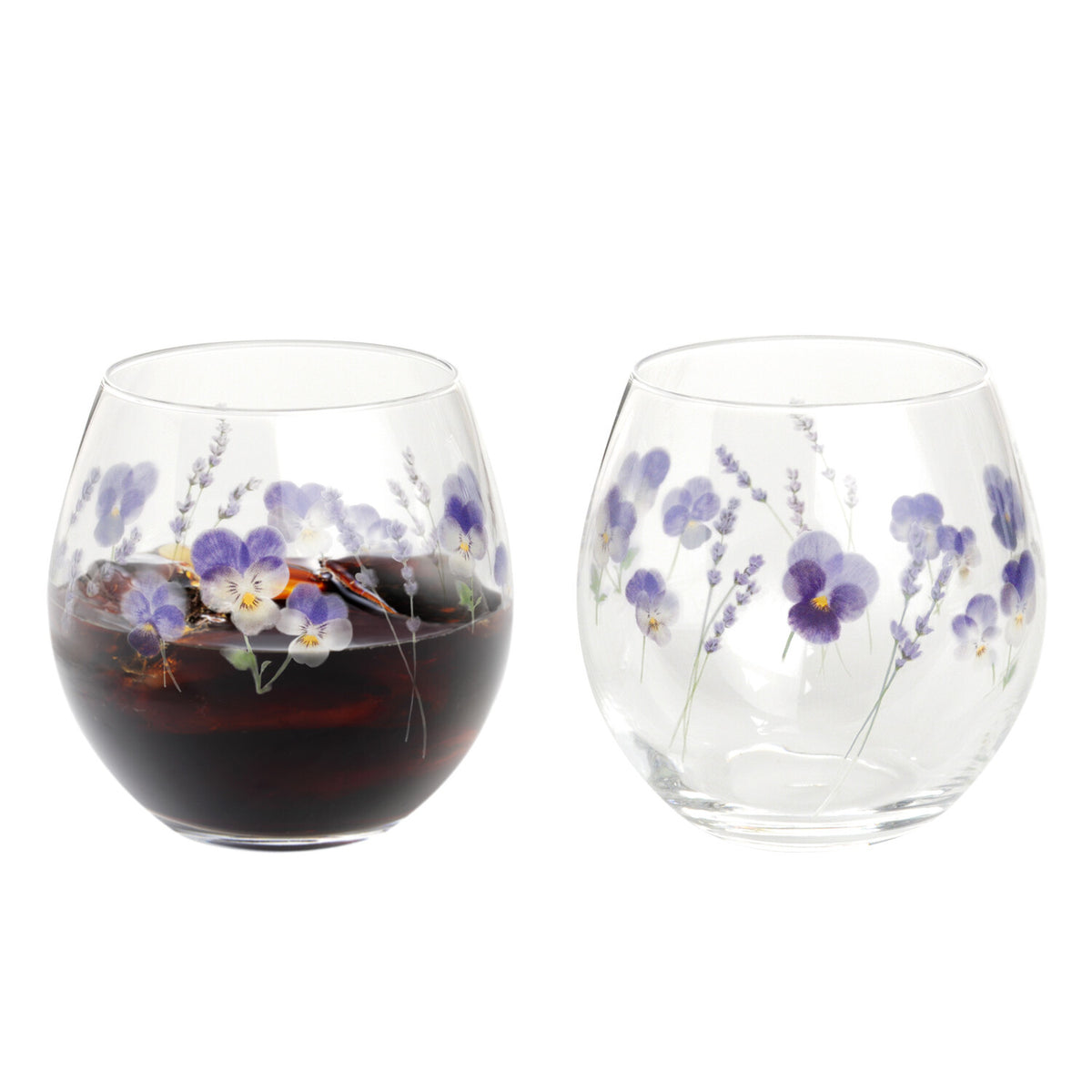 Toyo-Sasaki Glass Hanafumi Pair Tumbler 380ml Viola Lavender Pattern Set of 2