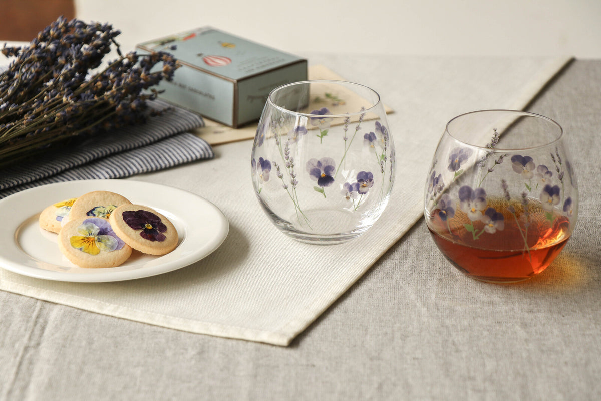 Toyo-Sasaki Glass Hanafumi Pair Tumbler 380ml Viola Lavender Pattern Set of 2