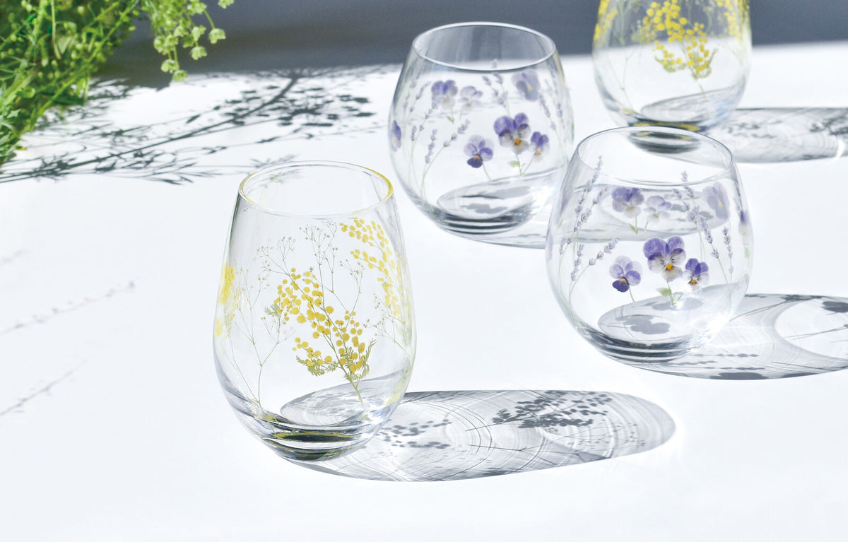 Toyo-Sasaki Glass Hanafumi Pair Tumbler 380ml Viola Lavender Pattern Set of 2