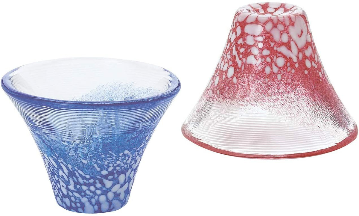 Toyo-Sasaki Glass Mt. Fuji Cold Sake Cup Set Blue & Red 35ml