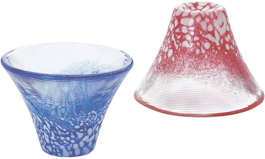 Toyo-Sasaki Glass Mt. Fuji Cold Sake Cup Set Blue & Red 35ml