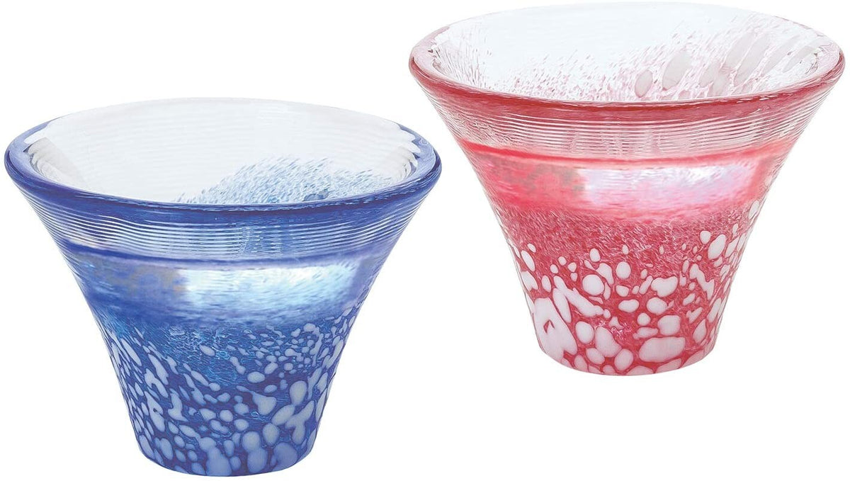 Toyo-Sasaki Glass Mt. Fuji Cold Sake Cup Set Blue & Red 35ml