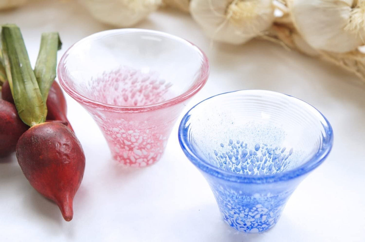 Toyo-Sasaki Glass Mt. Fuji Cold Sake Cup Set Blue & Red 35ml
