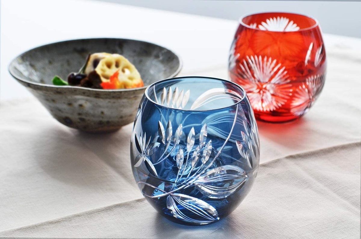 Toyo-Sasaki Glass Kiriko Cut Glass Tumbler Saxima Botan Zuru