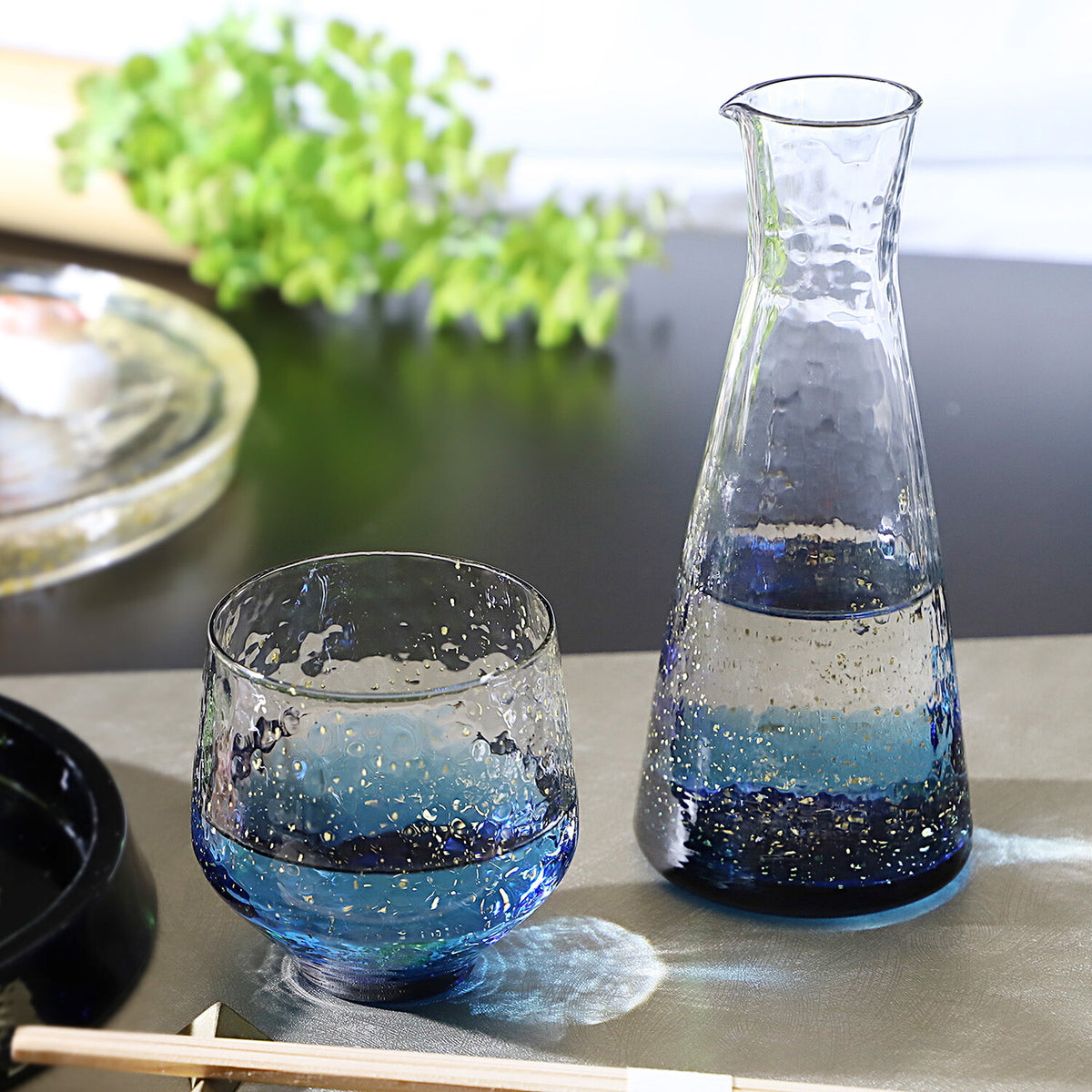 Toyo-Sasaki Glass Edo Glass Yachiyo Kiln Tokkuri Blue 300ml