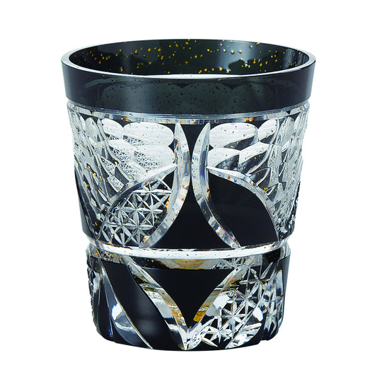 Toyo-Sasaki Glass Yachiyo Kiriko On the Rock Glass Wachigai Black 255ml