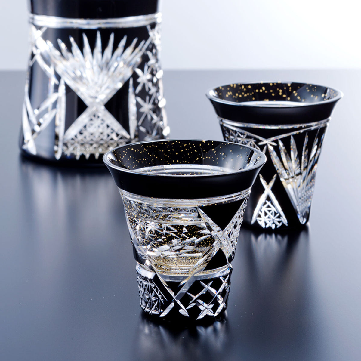 Toyo-Sasaki Glass Yachiyo Kiriko Sake Cup Bamboo Fence Pattern