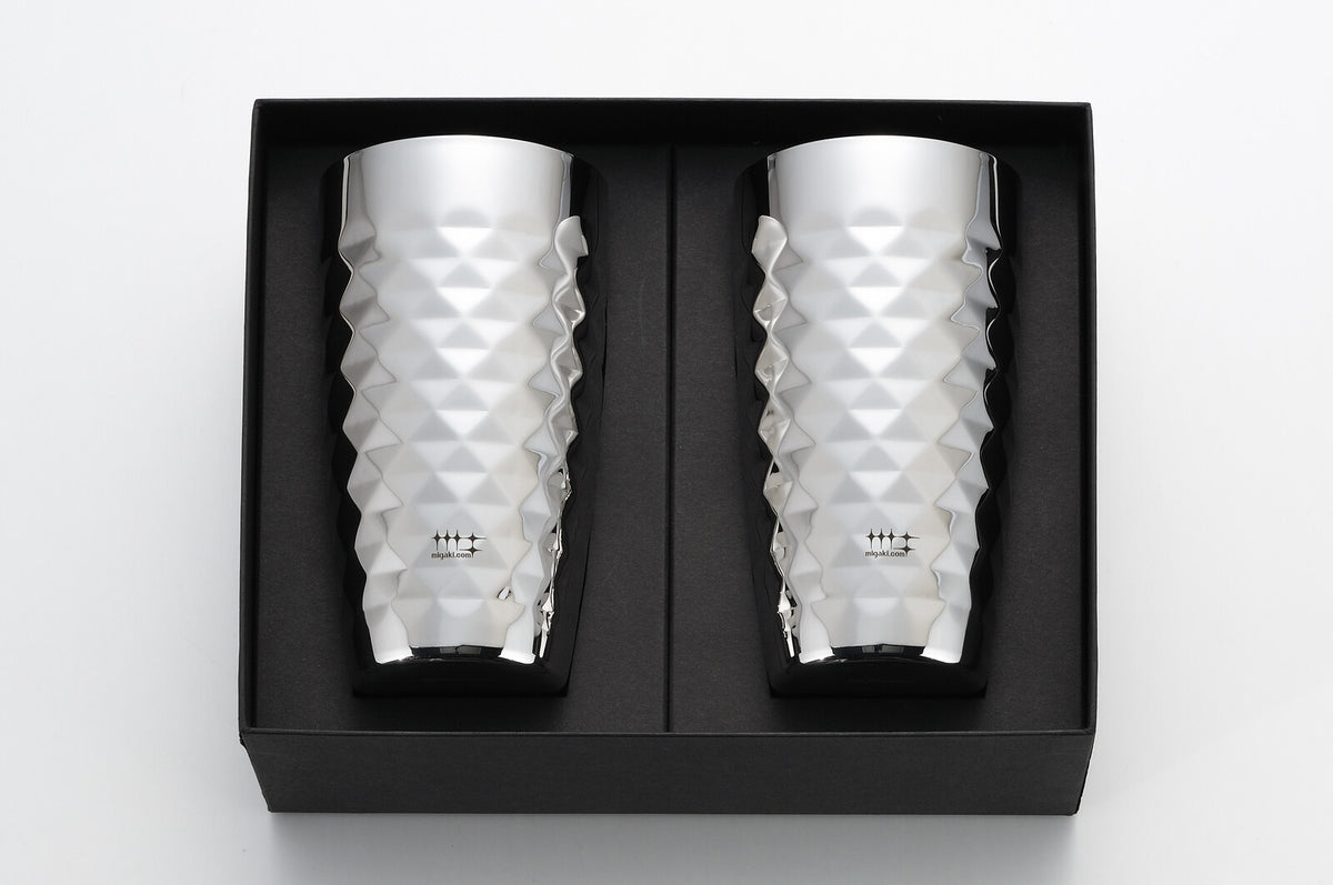 Yoshikawa Double Wall Beer Tumbler Diamond Cut 370ml Set of 2