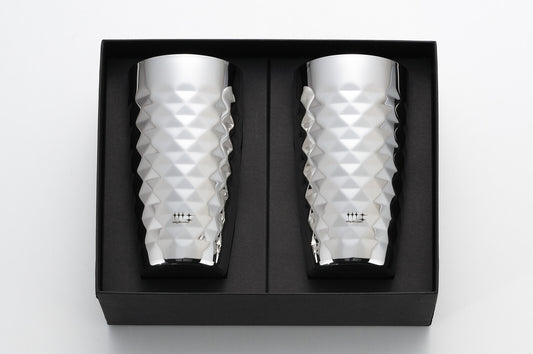 Yoshikawa Double Wall Beer Tumbler Diamond Cut 370ml Set of 2