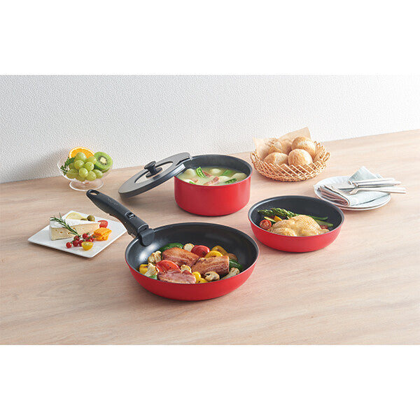 Thermos Detachable Handle Frying Pan 5-Piece Set Bright Red KSC-5A