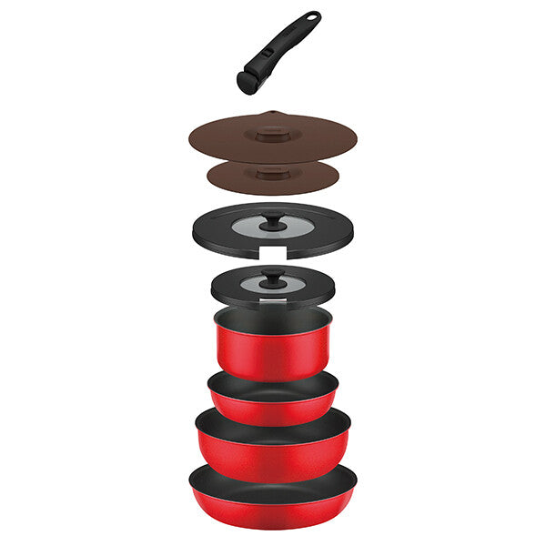 Thermos Detachable Handle Frying Pan 9-Piece Set Bright Red KSC-9A