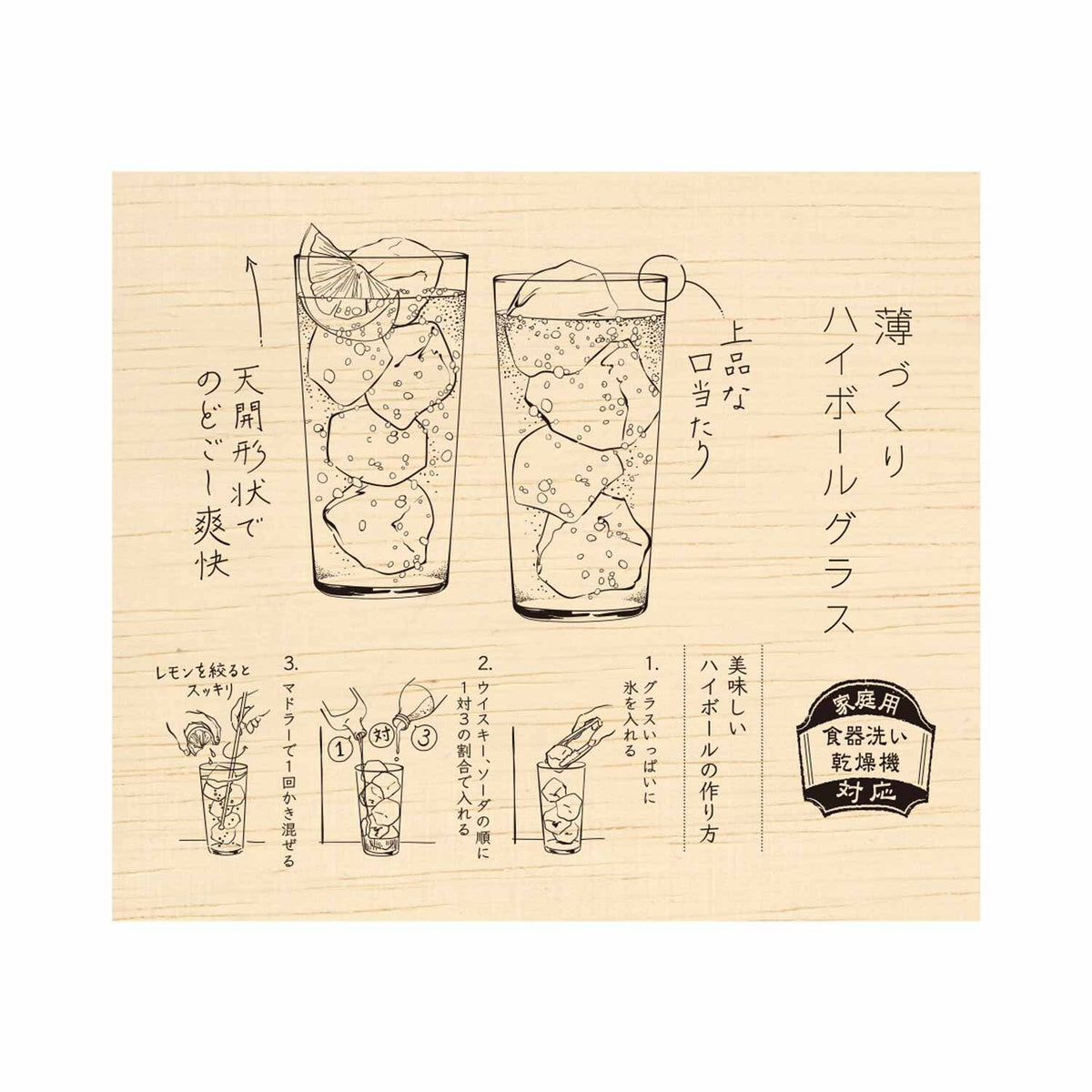 Toyo-Sasaki Glass Thin Highball Glass Set with Wooden Box