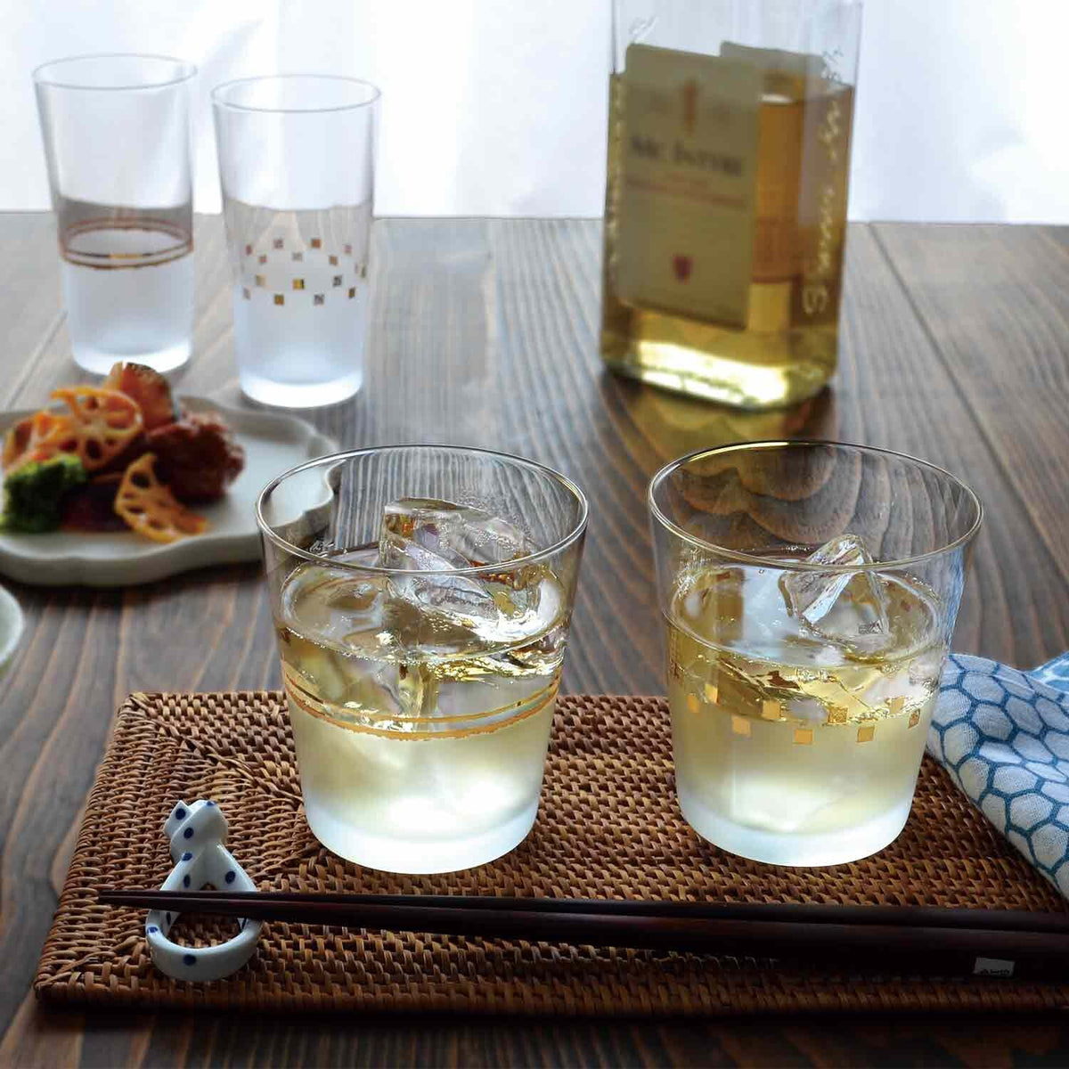 Toyo-Sasaki Glass Wagokoro Pair Free Glass Double Line & Checkered