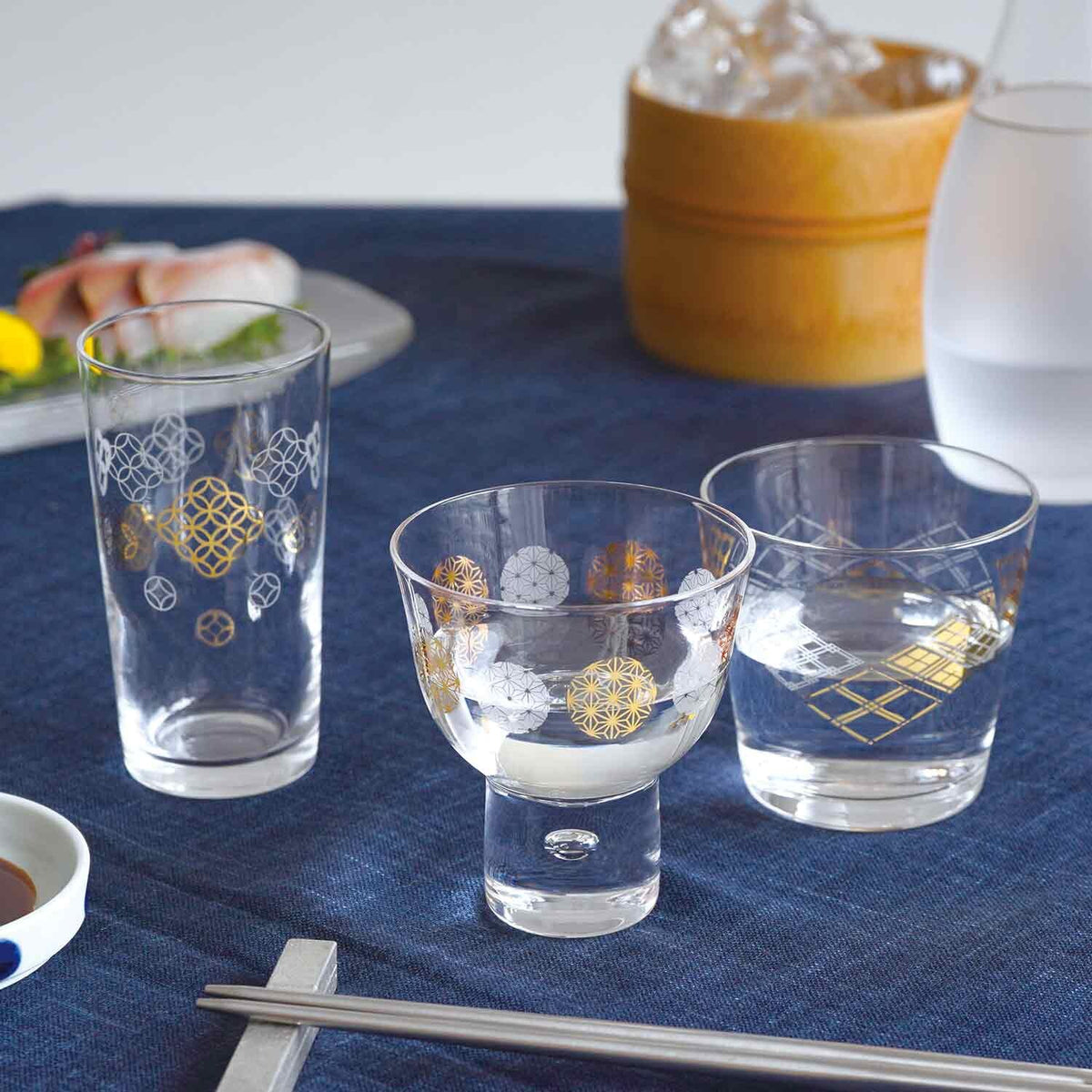 Toyo-Sasaki Glass Wamon Sake Cup Hemp Leaf Pattern