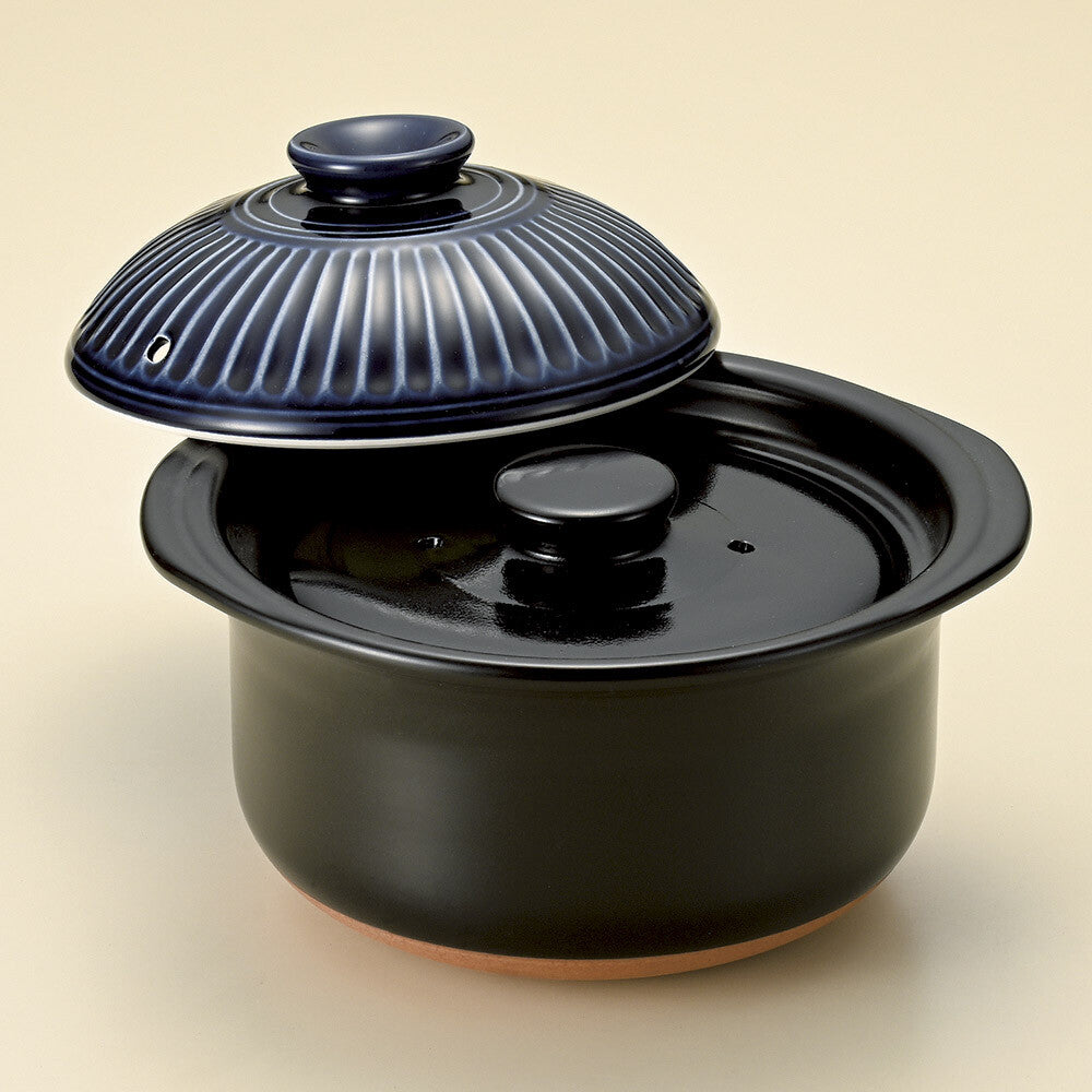 Ginpo Chrysanthemum Blue Donabe Rice Pot 3 Go with Inner Lid