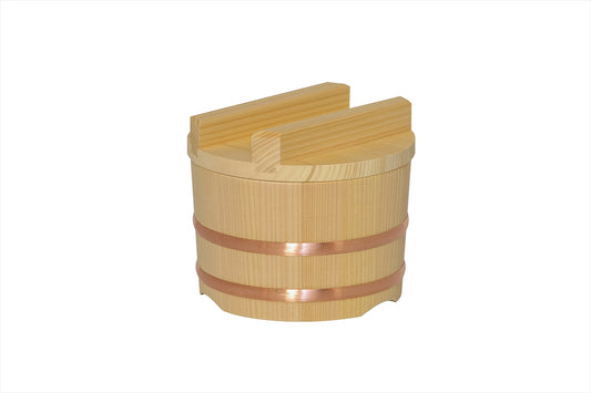 Shimizu Mokuzai Mini Ohitsu Rice Container 14.5cm 1 Cup Copper Hoops