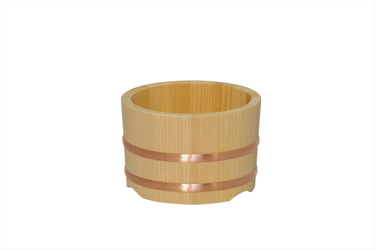 Shimizu Mokuzai Mini Ohitsu Rice Container 14.5cm 1 Cup Copper Hoops