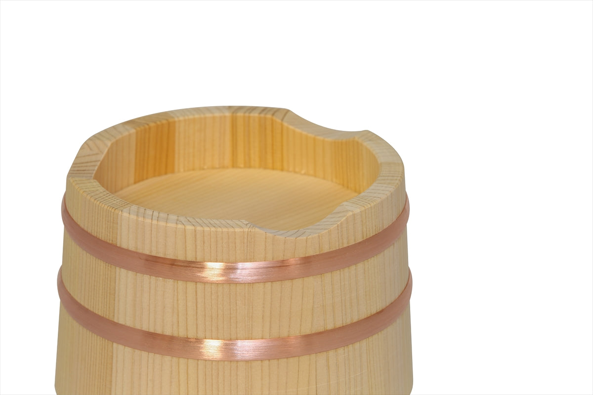 Shimizu Mokuzai Mini Ohitsu Rice Container 14.5cm 1 Cup Copper Hoops