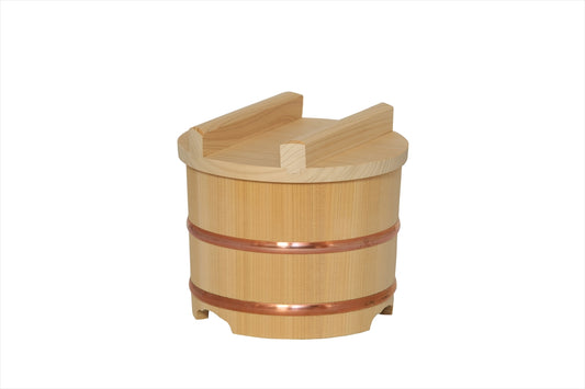 Shimizu Mokuzai Ohitsu Sawara Wood Rice Container with Flat Lid 15cm 1.5 Cups